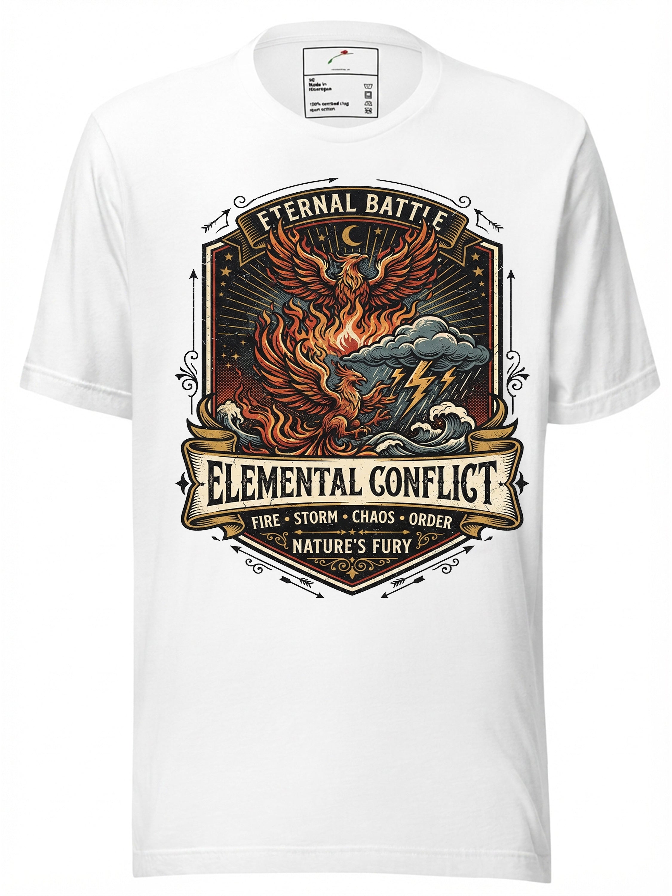 Elemental Clash: Fire vs Storm Graphic T-Shirt