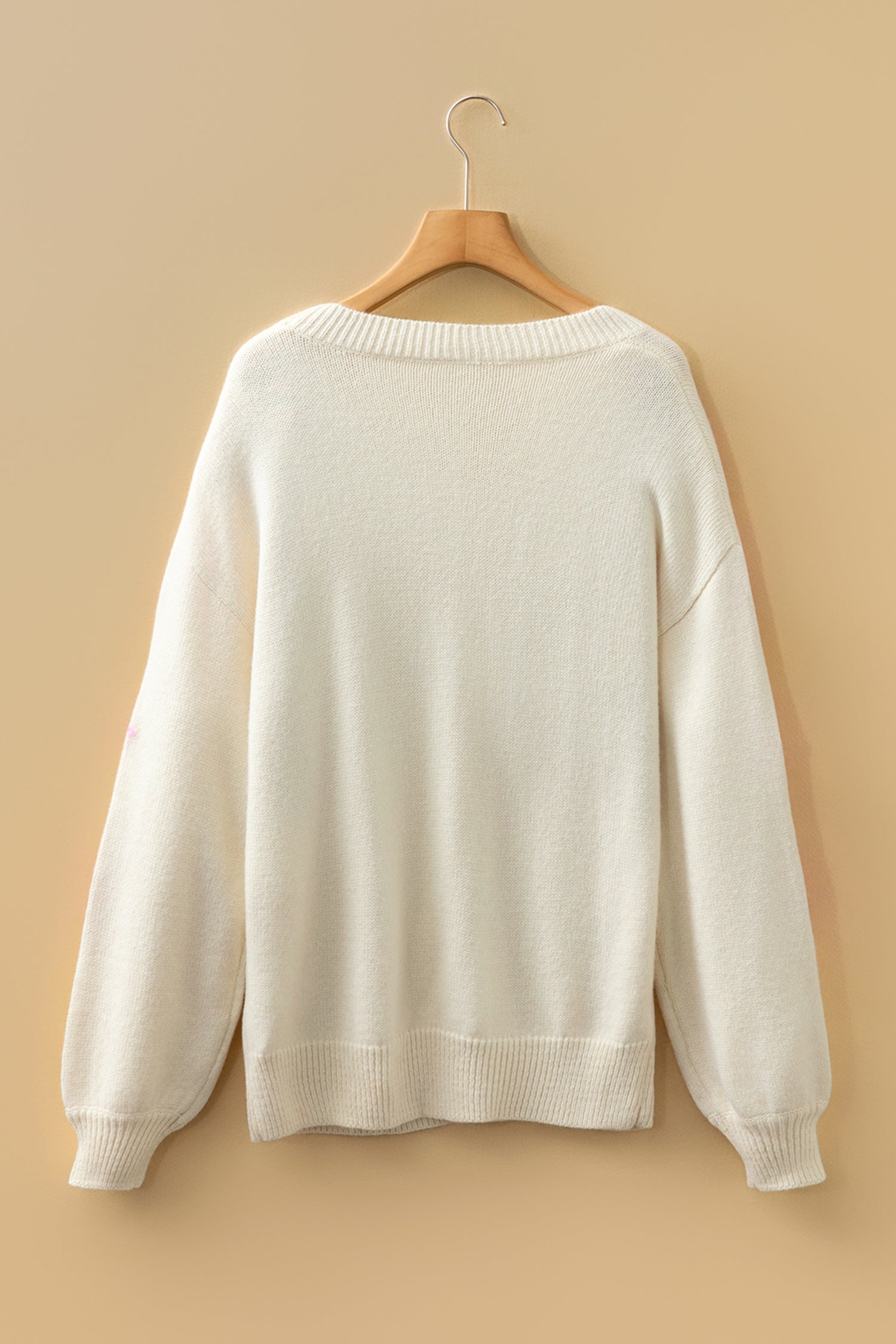 Beige Embroidered Floral Sweater