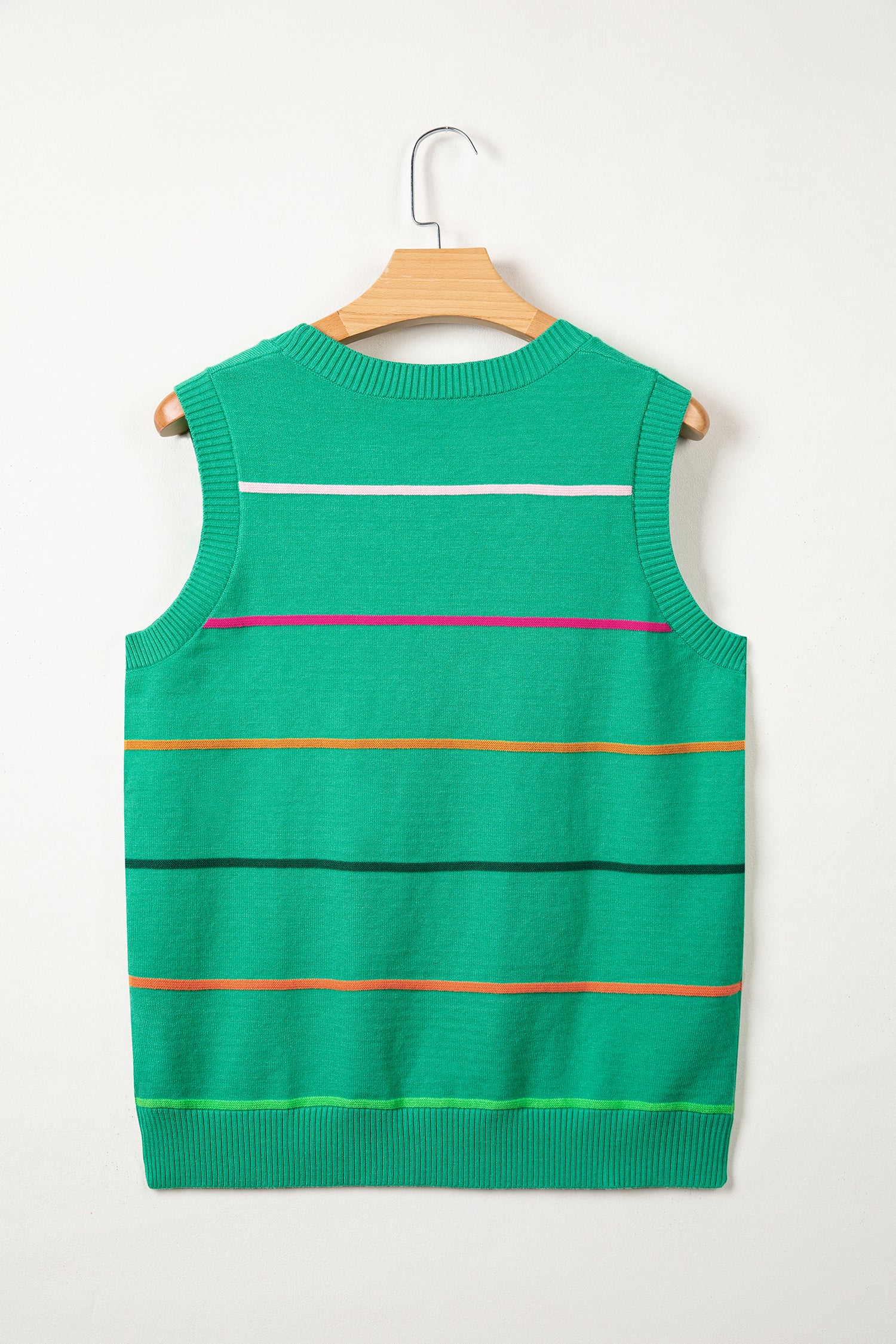 White Stripe Round Neck Knitted Sweater Tank