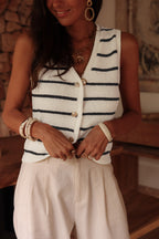 Black Stripe Buttoned V Neck Slim Fit Sweater Vest