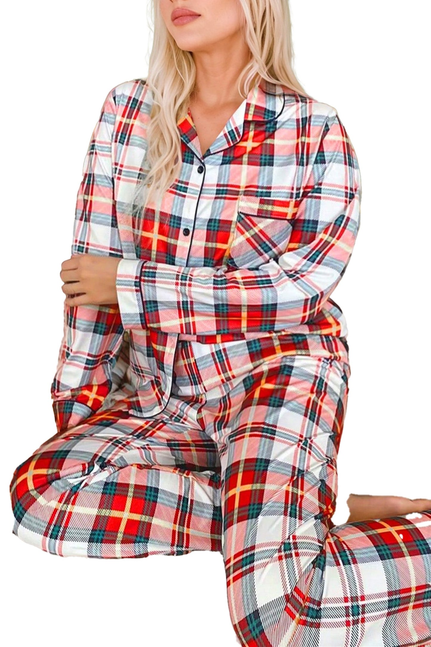 Red Plaid Christmas Pajamas Set