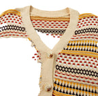 Khaki Buttoned V Neck Cropped Cardigan
