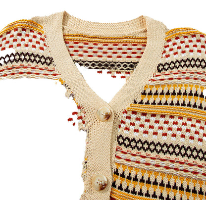 Khaki Buttoned V Neck Cropped Cardigan