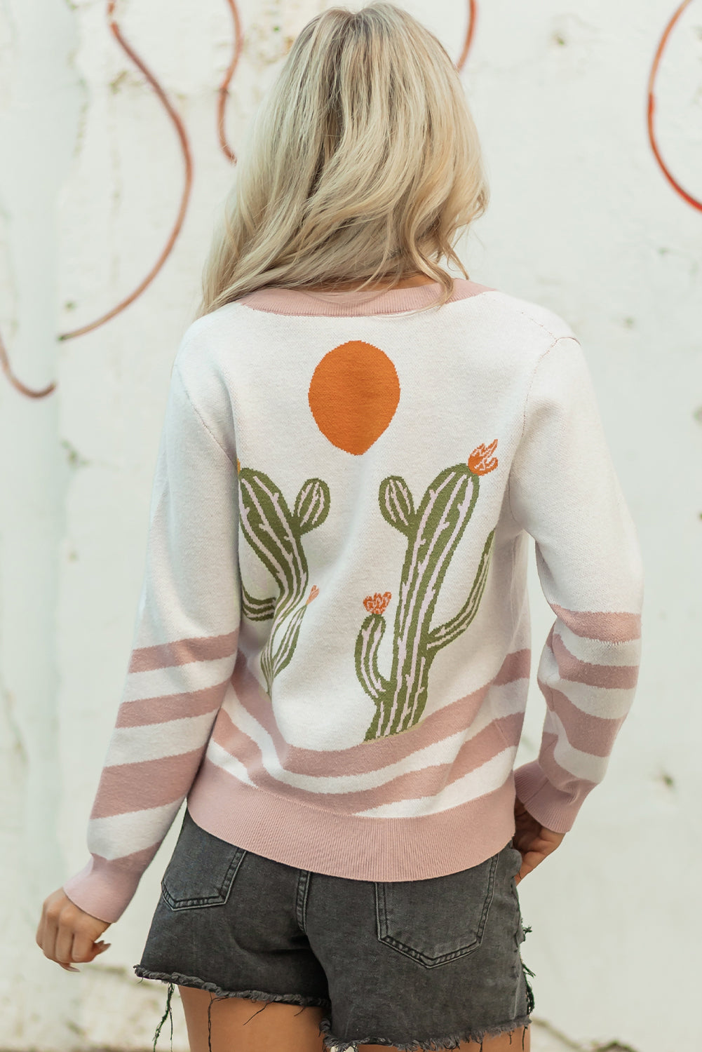 Apricot Cactus Sweater Cardigan For Trendy Style
