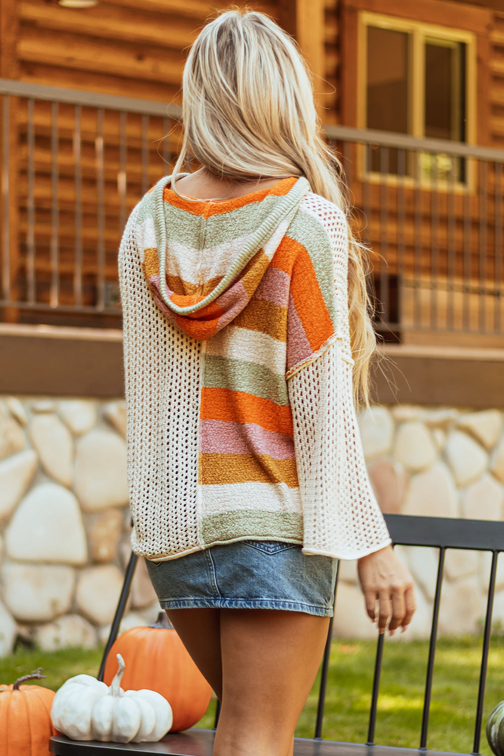 Beige Oversized Colorblock Sweater
