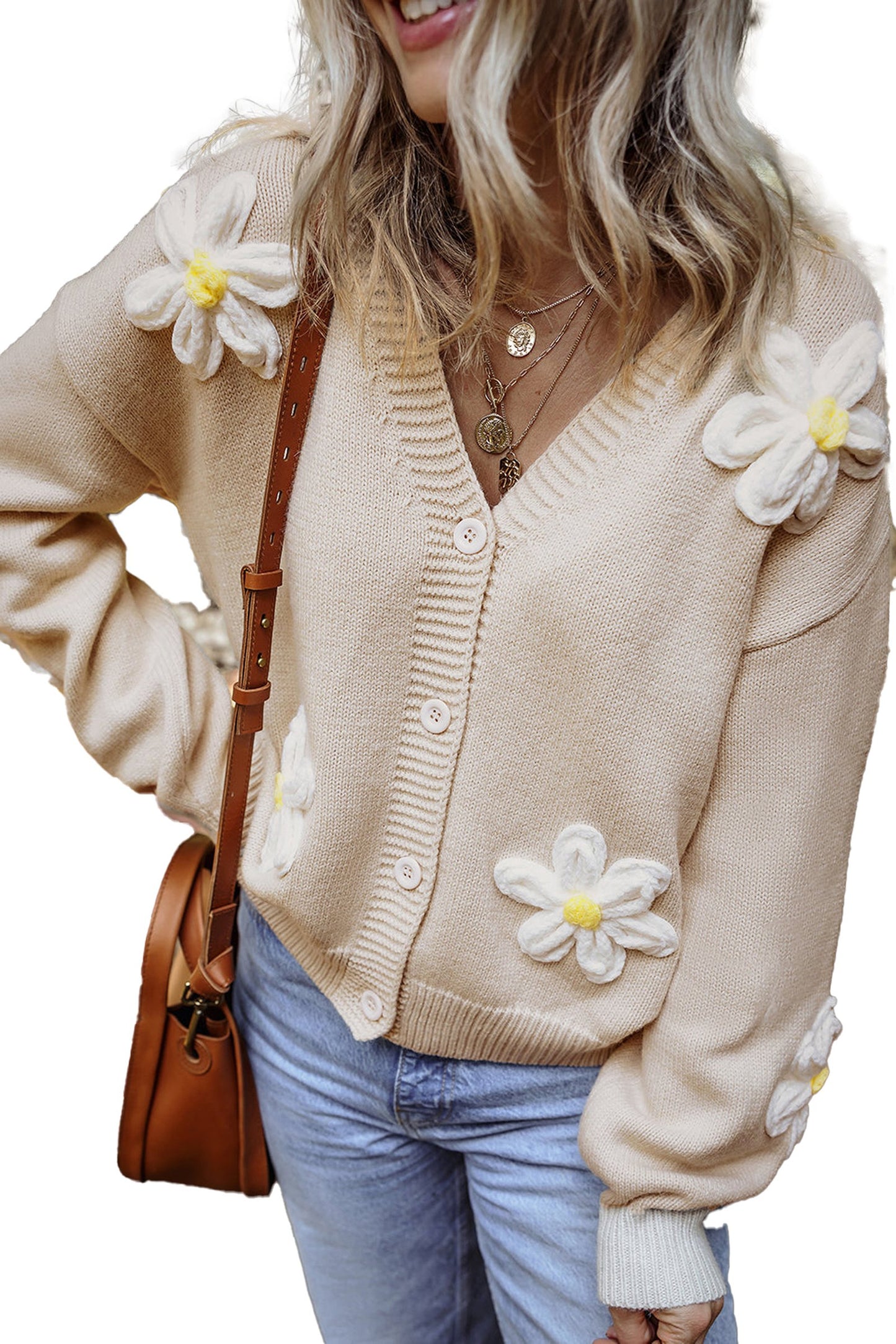 Flower Decor Button Front Cardigan
