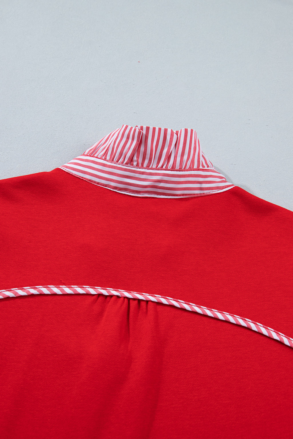 Sky Blue Striped Frilled Collar Short Sleeve Blouse