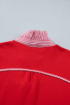 Sky Blue Striped Frilled Collar Short Sleeve Blouse
