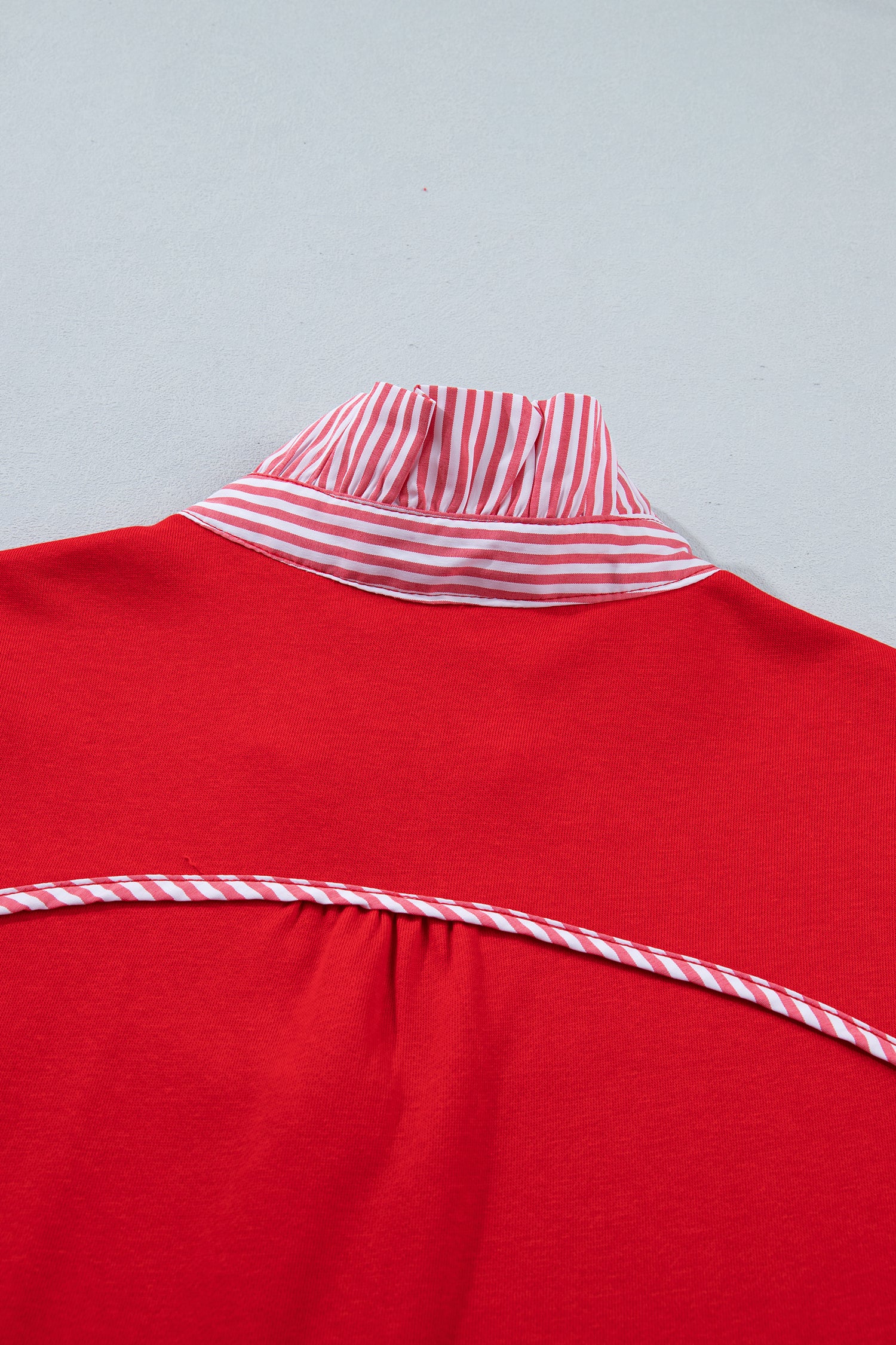Sky Blue Striped Frilled Collar Short Sleeve Blouse