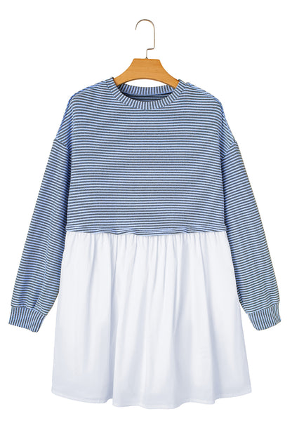 Sky Blue Stripe Patchwork Mini Dress Casual