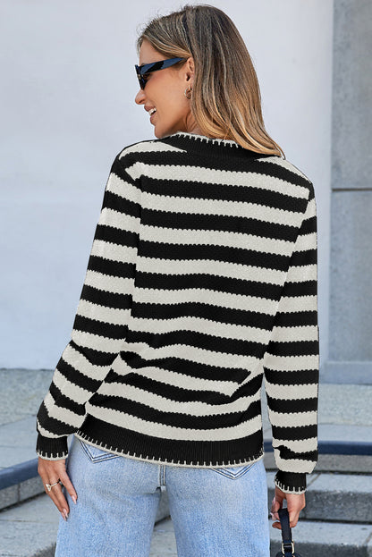 Black Stripe Cardigan Sweater For Trendy Outfits