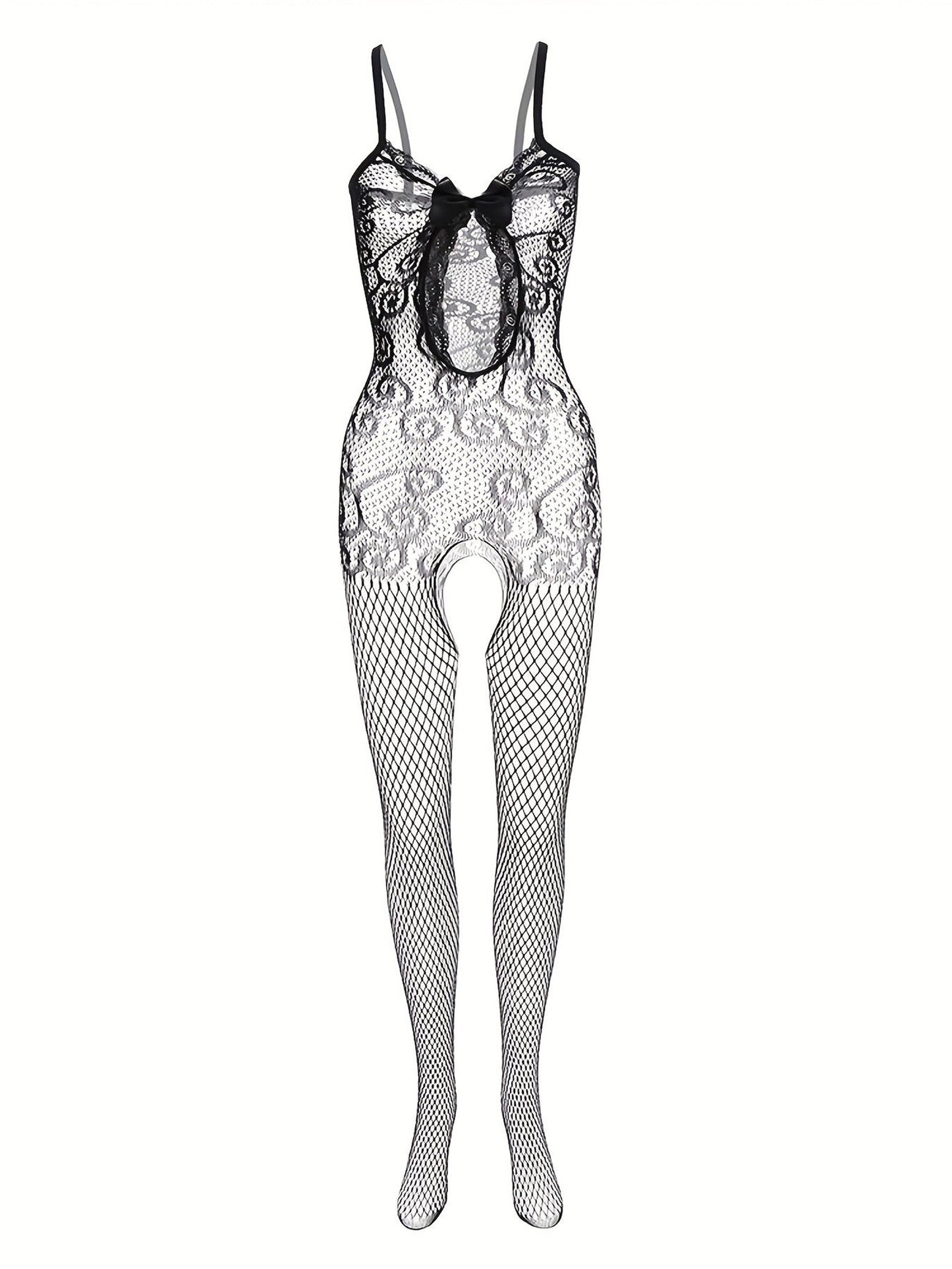4-Pack Fishnet Bodystocking Set with Jacquard Design & Open Crotch
