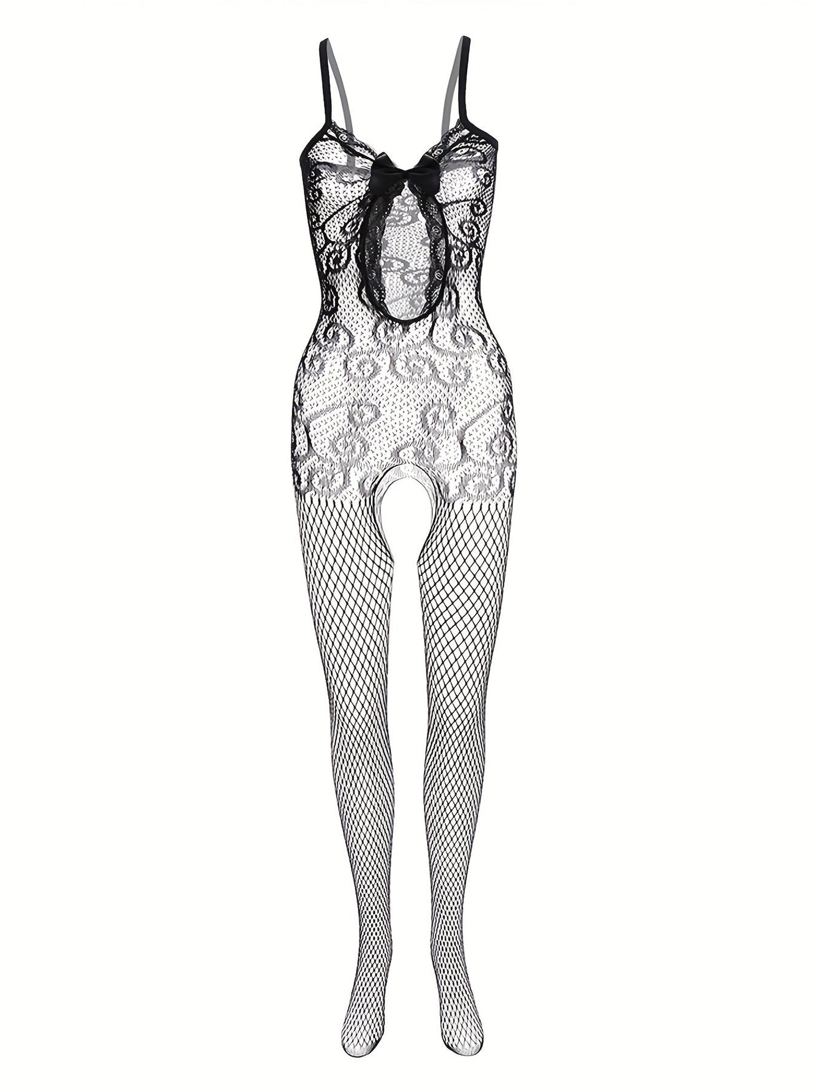 4-Pack Fishnet Bodystocking Set with Jacquard Design & Open Crotch