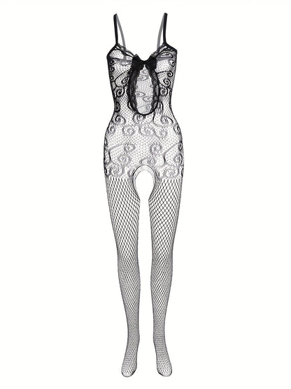 4-Pack Fishnet Bodystocking Set with Jacquard Design & Open Crotch