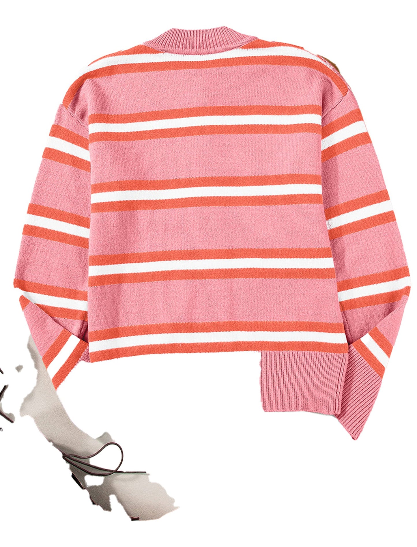 Pink Striped Cardigan Sweater For Women