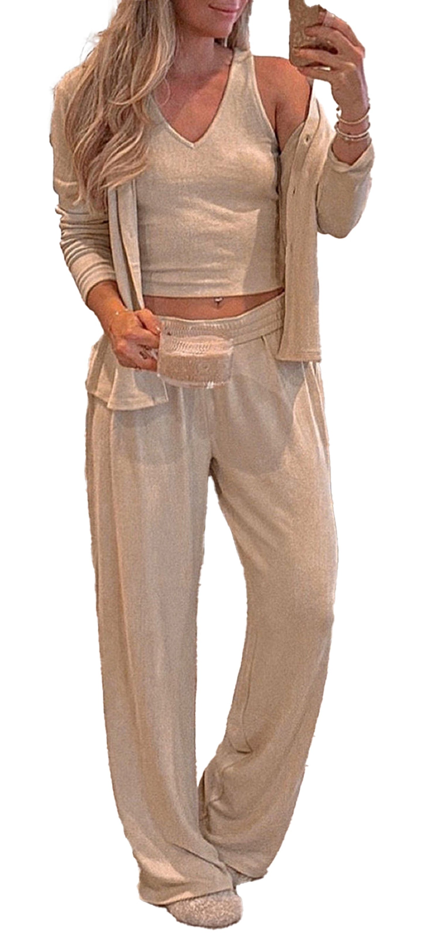Oatmeal Knit Lounge Set Pajama Set