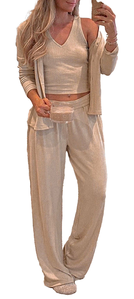 Oatmeal Knit Lounge Set Pajama Set