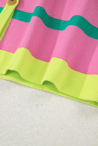 Pink Stripe Colorblock Cardigan For Trendy Style