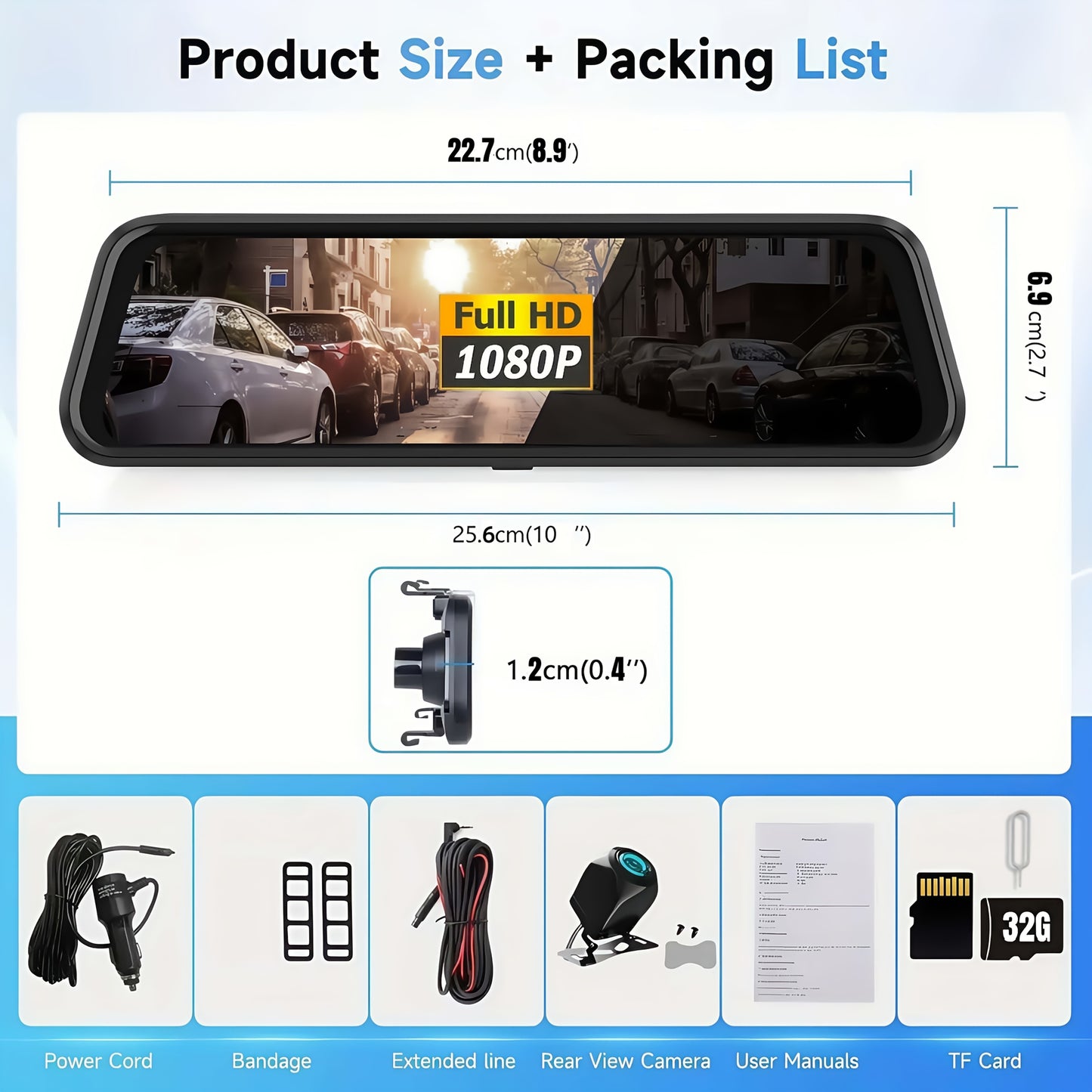 FHD Night Vision Dash Cam With Rear View