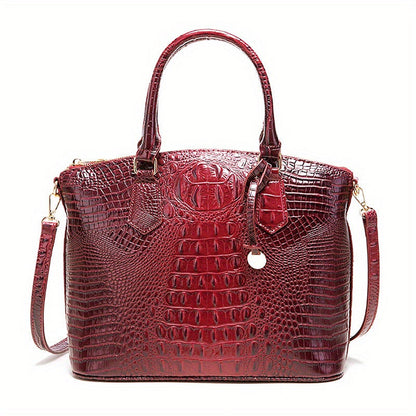 Crocodile Embossed Womens Handbag Chic Satchel