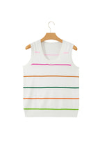 White Stripe Round Neck Knitted Sweater Tank