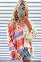 Beige Oversized Colorblock Sweater