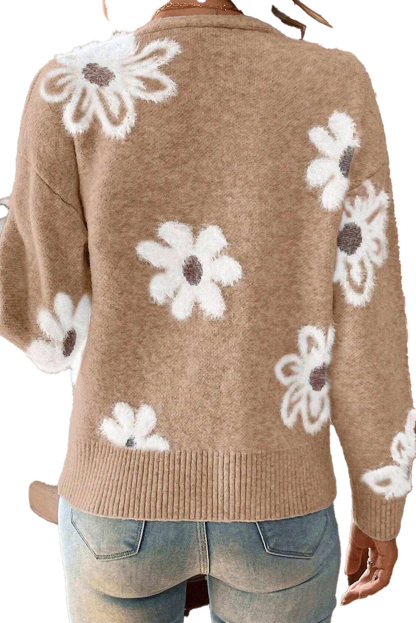 Smoke Gray Floral Knit Cardigan