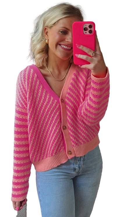 Pink Striped Cardigan For Trendy Style