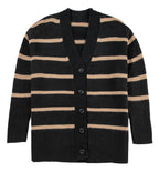 Black Stripe Buttoned Cardigan For Fashionistas