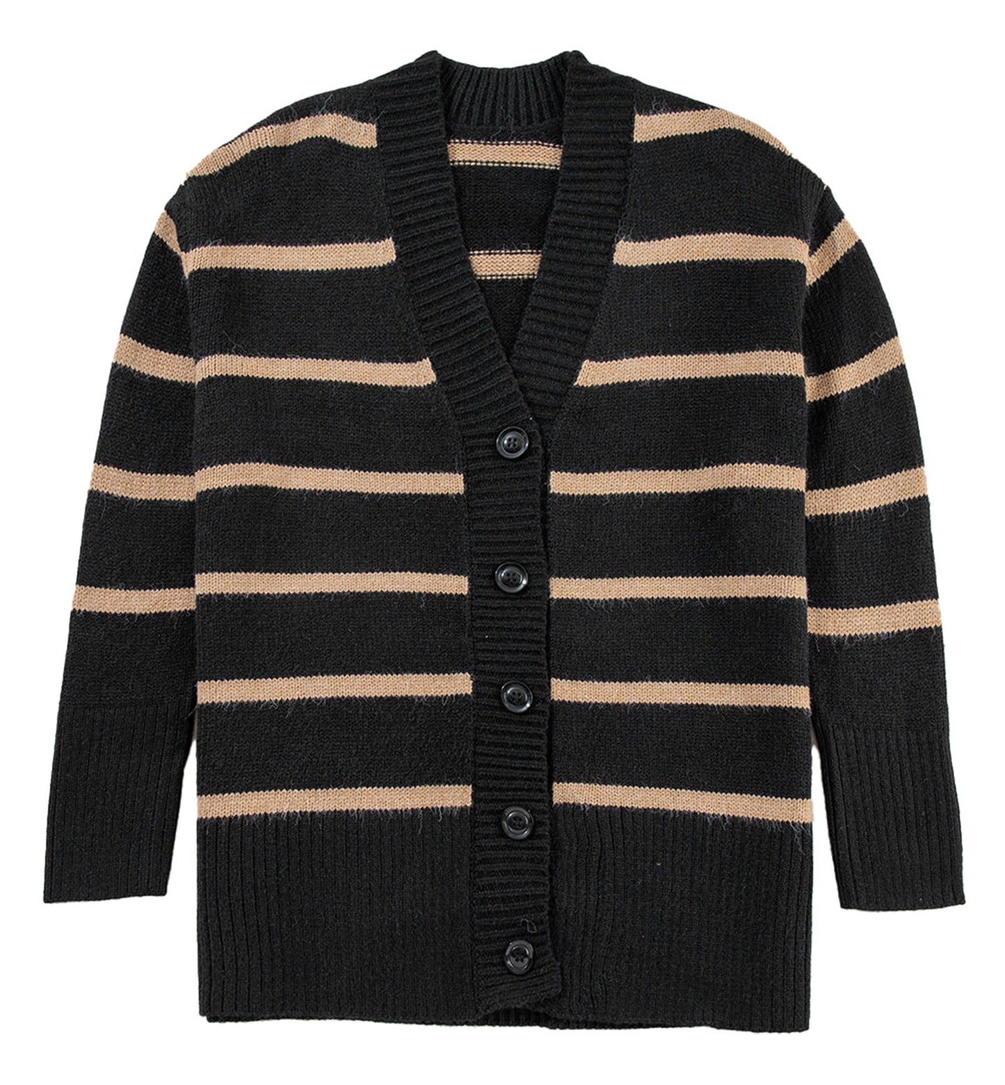 Black Stripe Buttoned Cardigan For Fashionistas