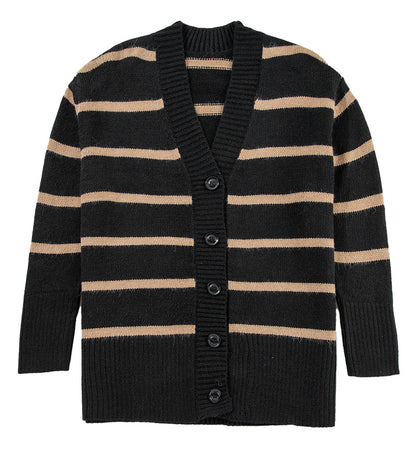Black Stripe Buttoned Cardigan For Fashionistas