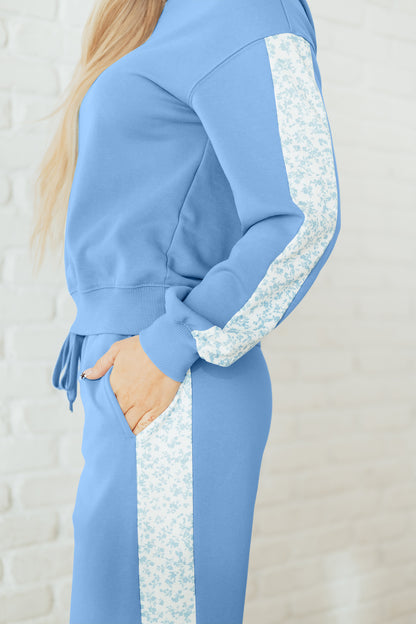 Blue Floral Lounge Set Women Cozy Comfort