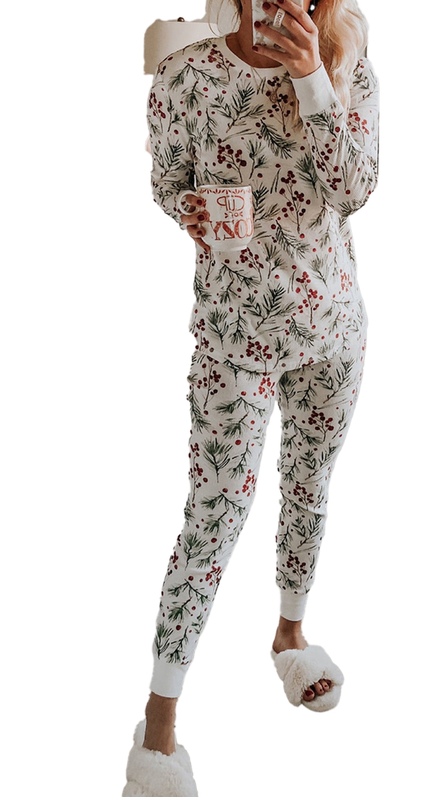 White Holly Print Lounge Set For Comfort