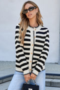 Black Stripe Cardigan Sweater For Trendy Outfits