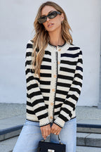 Black Stripe Cardigan Sweater For Trendy Outfits