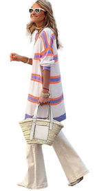 Beige Striped Cardigan For Women