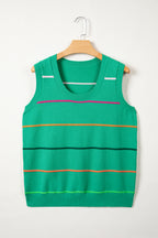 White Stripe Round Neck Knitted Sweater Tank