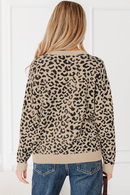 Khaki Leopard Print Cardigan For Stylish Looks
