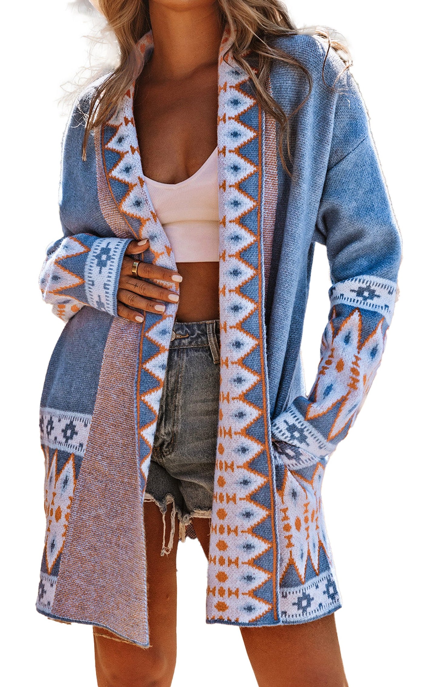 Brown Aztec Print Cardigan For Trendy Styles