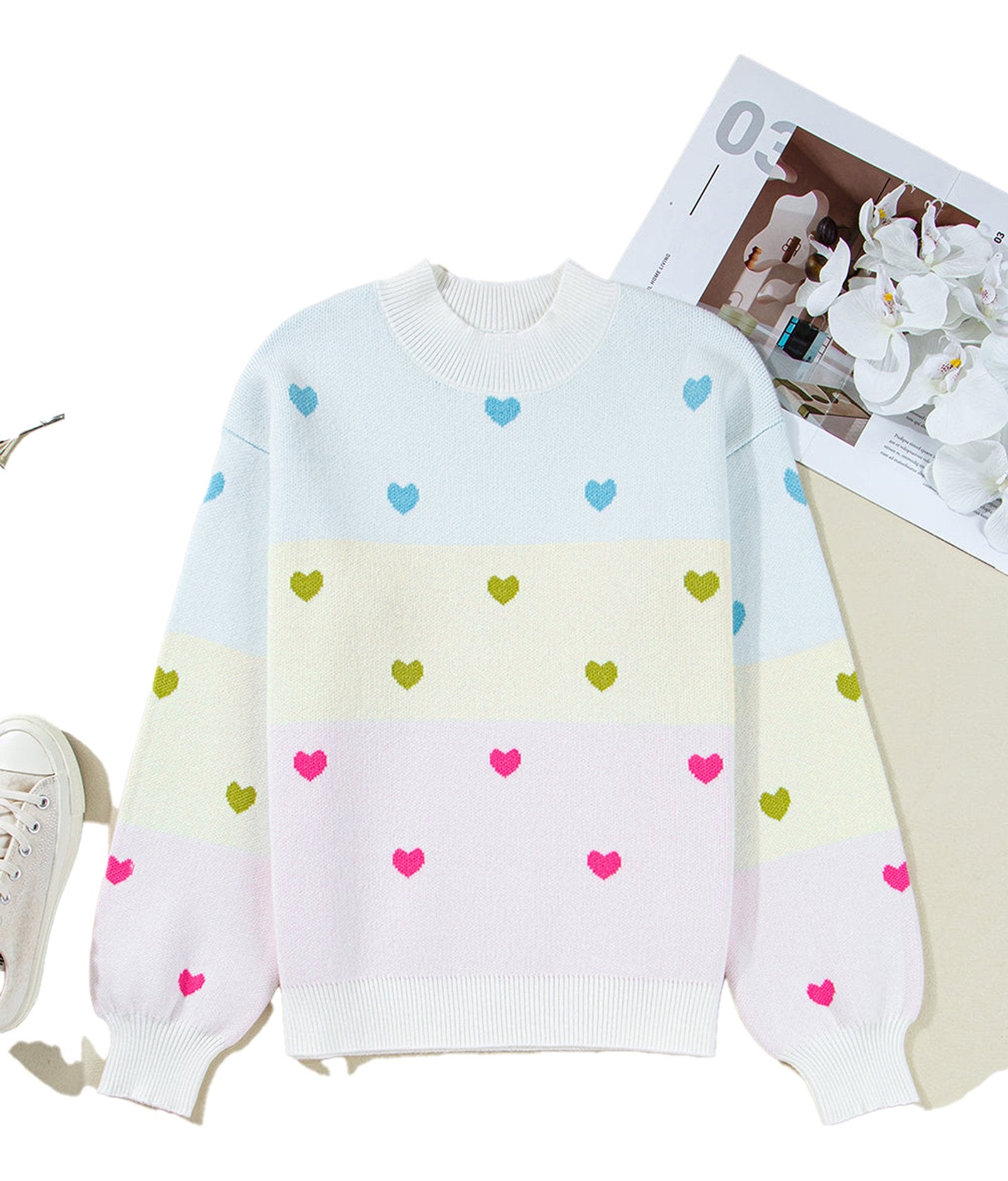 Multicolor Heart Pattern Sweater