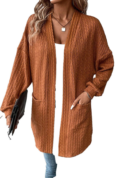 Chestnut Knit Cardigan With Pockets