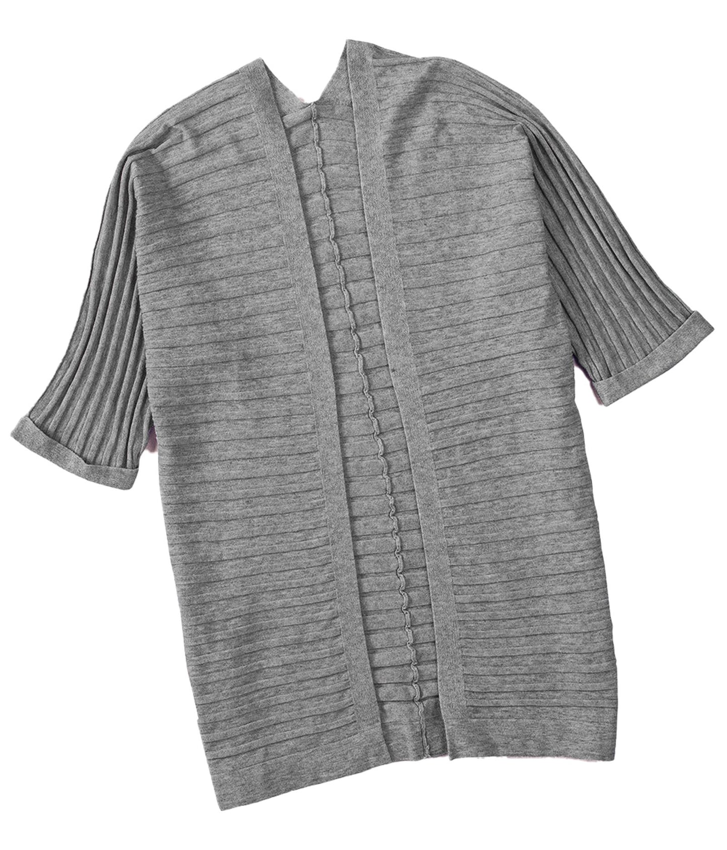 Gray Ribbed Knit Cardigan For Trendy Style