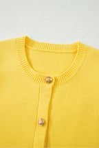 White Solid Color Sleeveless Knit Button Pocketed Sweater