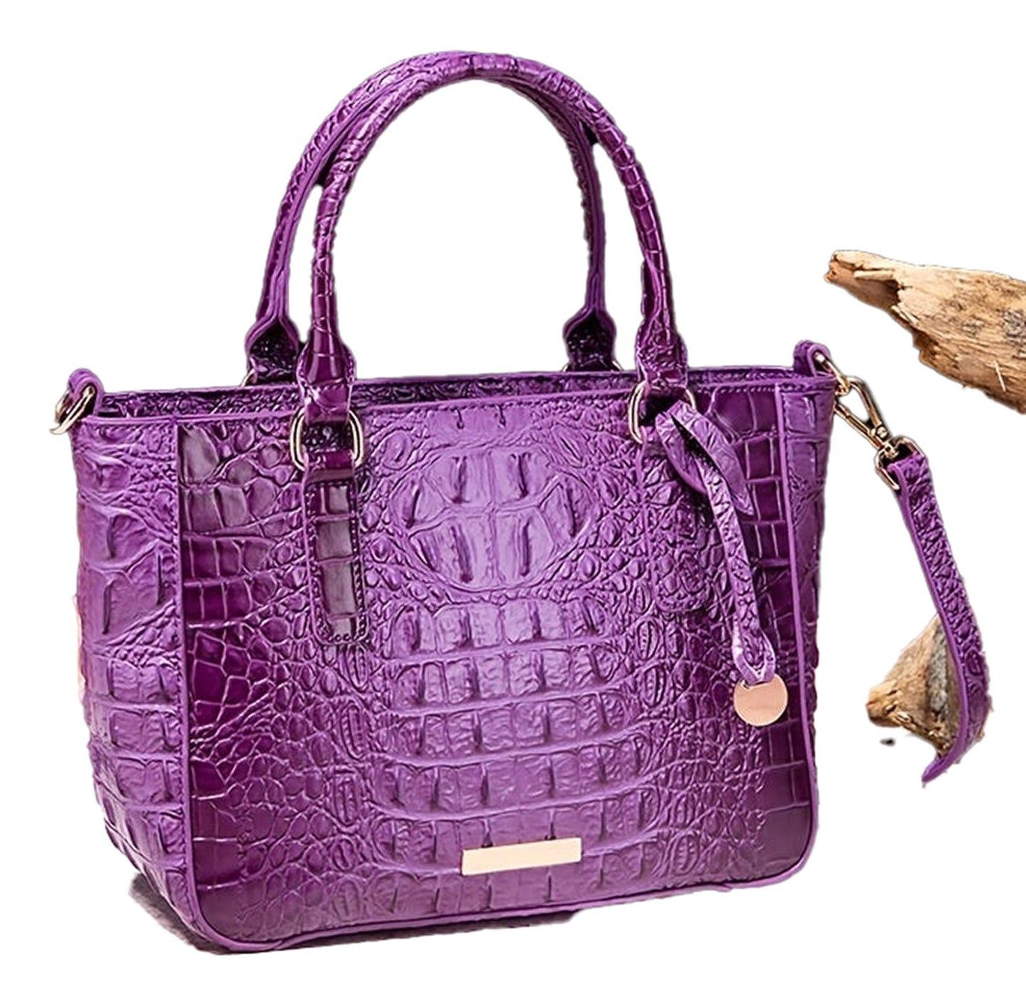 Crocodile Pattern Satchel Handbag Pink