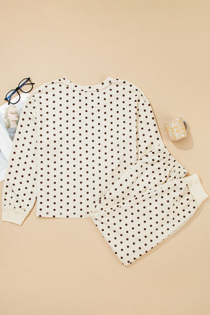 White Polka Dot Lounge Set For Comfort
