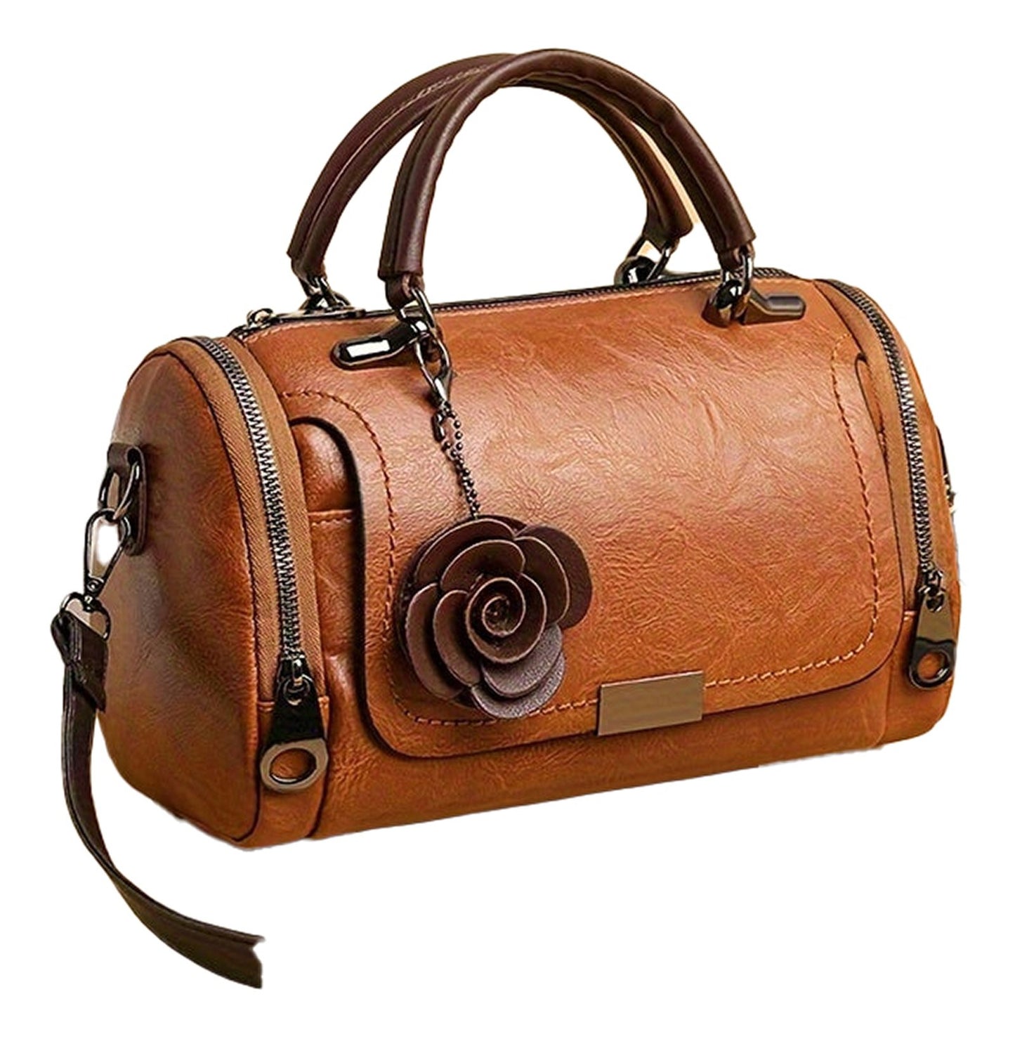 Womens Boston Handbag With Flower Pendant