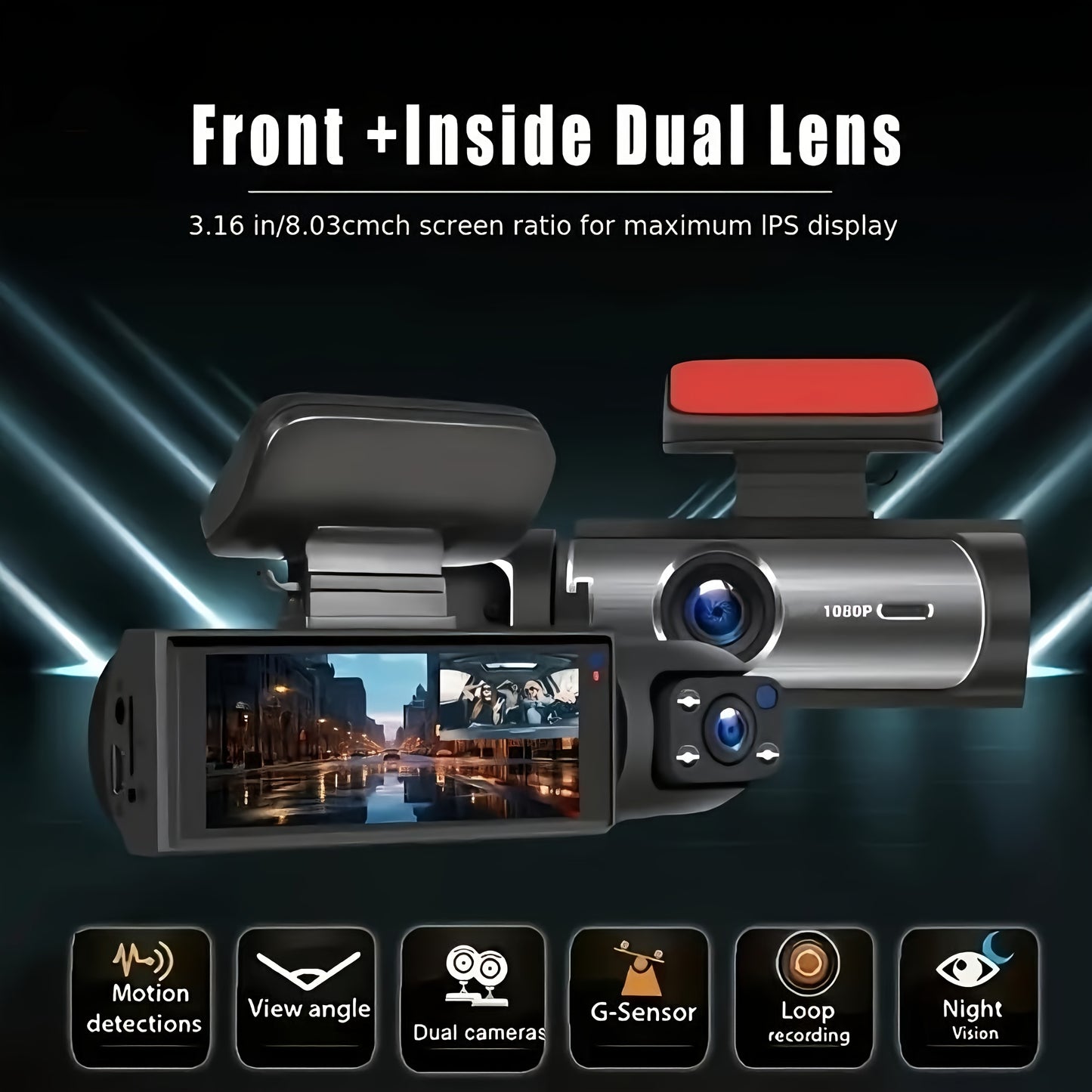 1080p Dual Camera Dash Cam With Memory Card
