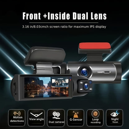 1080p Dual Camera Dash Cam With Memory Card
