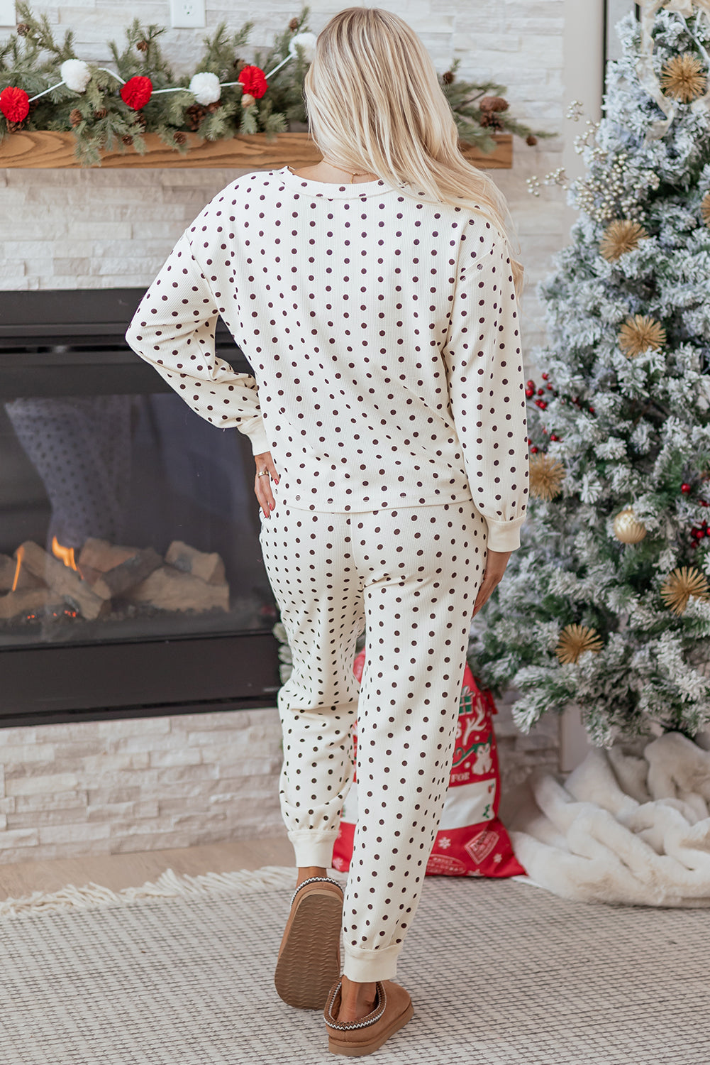 White Polka Dot Lounge Set For Comfort