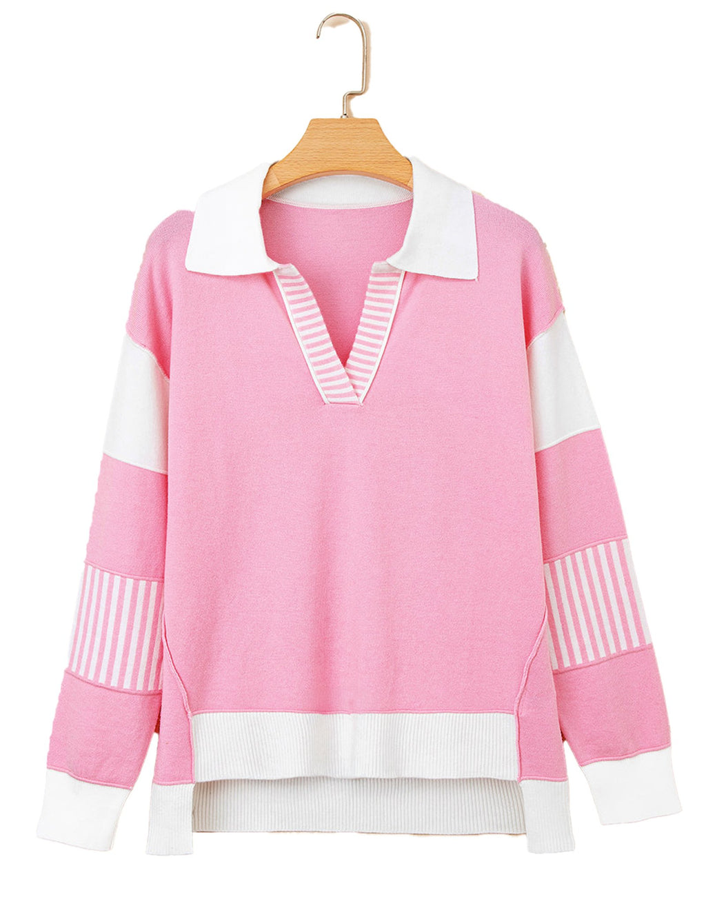 Sky Blue Color Block Knit Sweater
